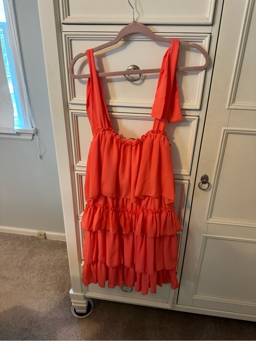 Tiered Mini Dress in Coral